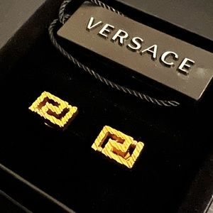 Authentic Versace Signature Greca Stud Earrings